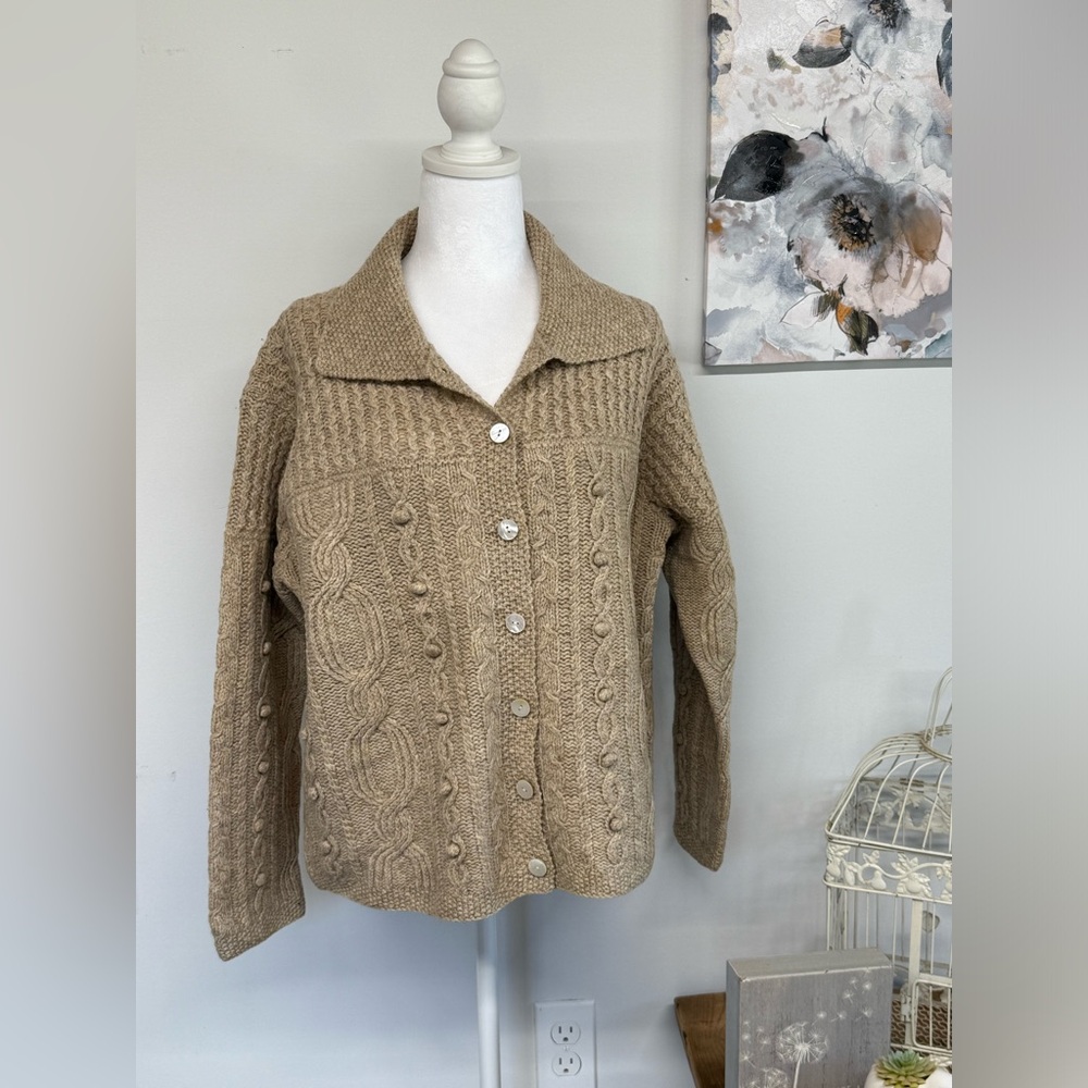 TALBOTS | Beige | Wool | Cardigan | Vintage | Button Up | Textured | Knit |